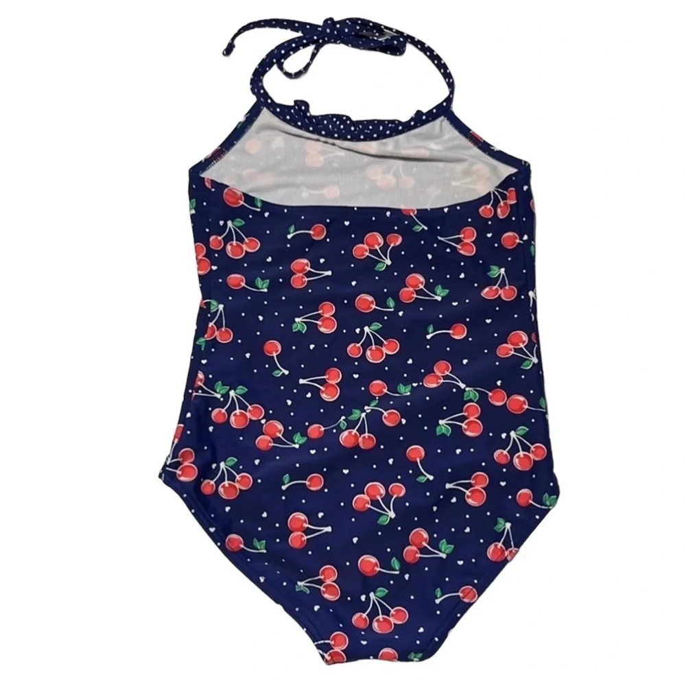Xhilaration Girl’s Navy Blue Cherry One Piece Swimsuit Medium 7/8